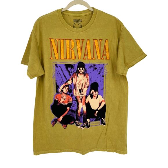 NIRVANA Tops - Officially Licensed Nirvana Grunge Tee Yellow Acid Wash Large Vintage Style
